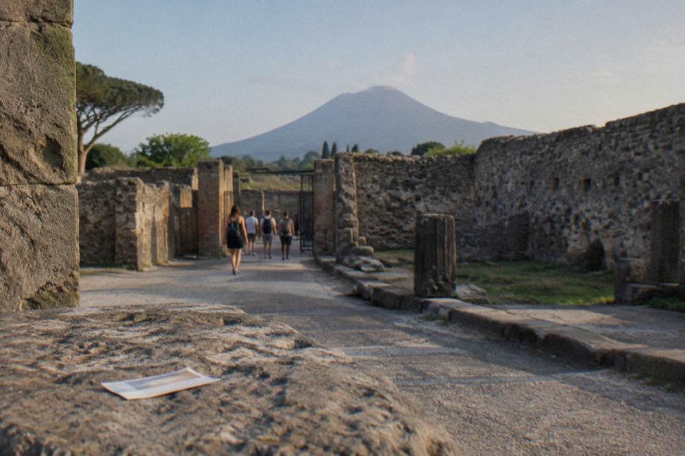 The ruins of Pompeii with Mount Vesuvius in the background