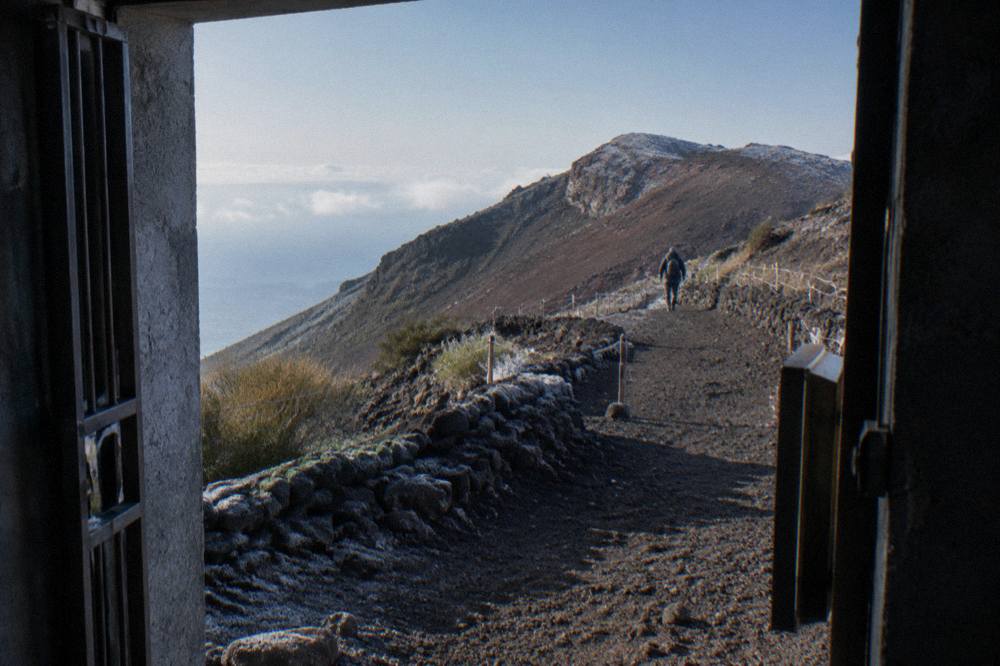 The Gran Cono trail winding up toward the Vesuvius crater through dark volcanic rock