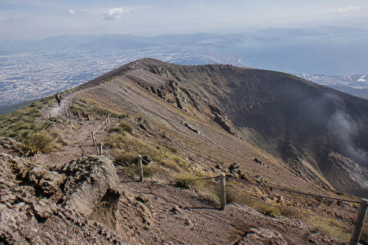The Gran Cono trail winding up the ash slopes toward the Vesuvius crater rim