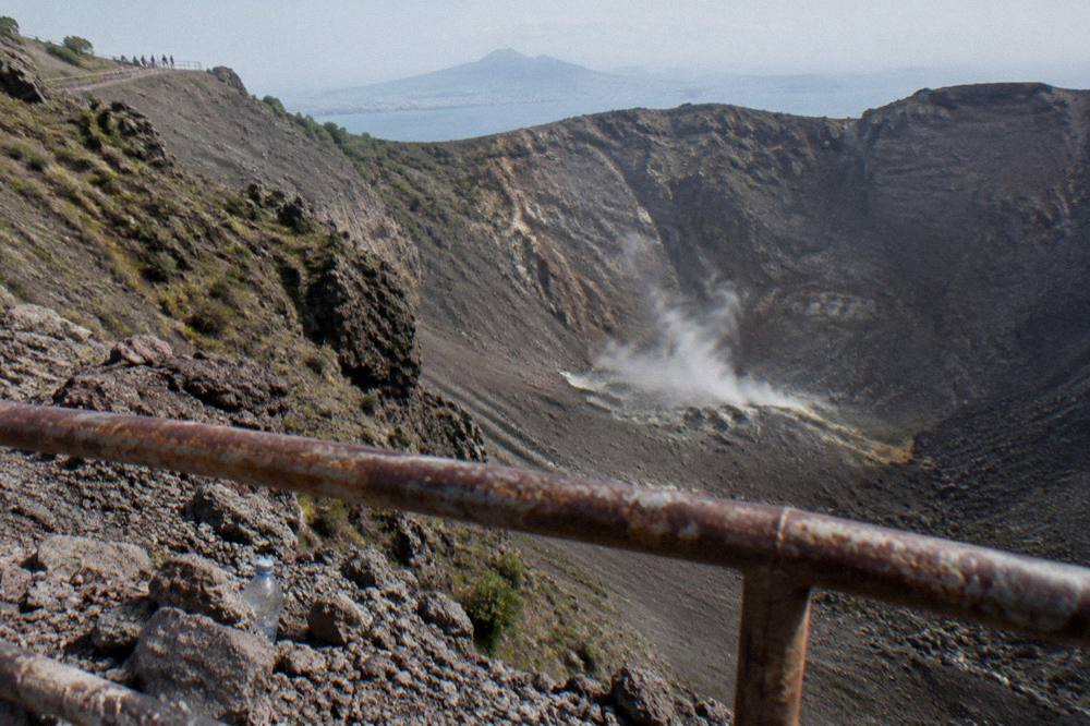 The Vesuvius crater rim under clear sky seen from the trail turnaround