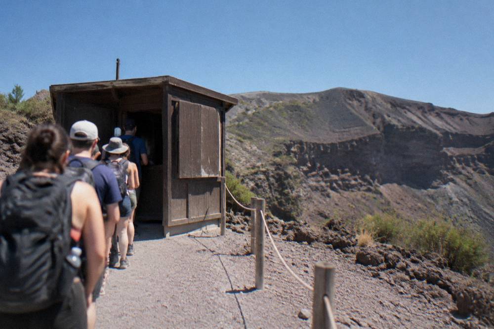 Ticket checkpoint hut on the crater trail at 1,118 metres on Mount Vesuvius