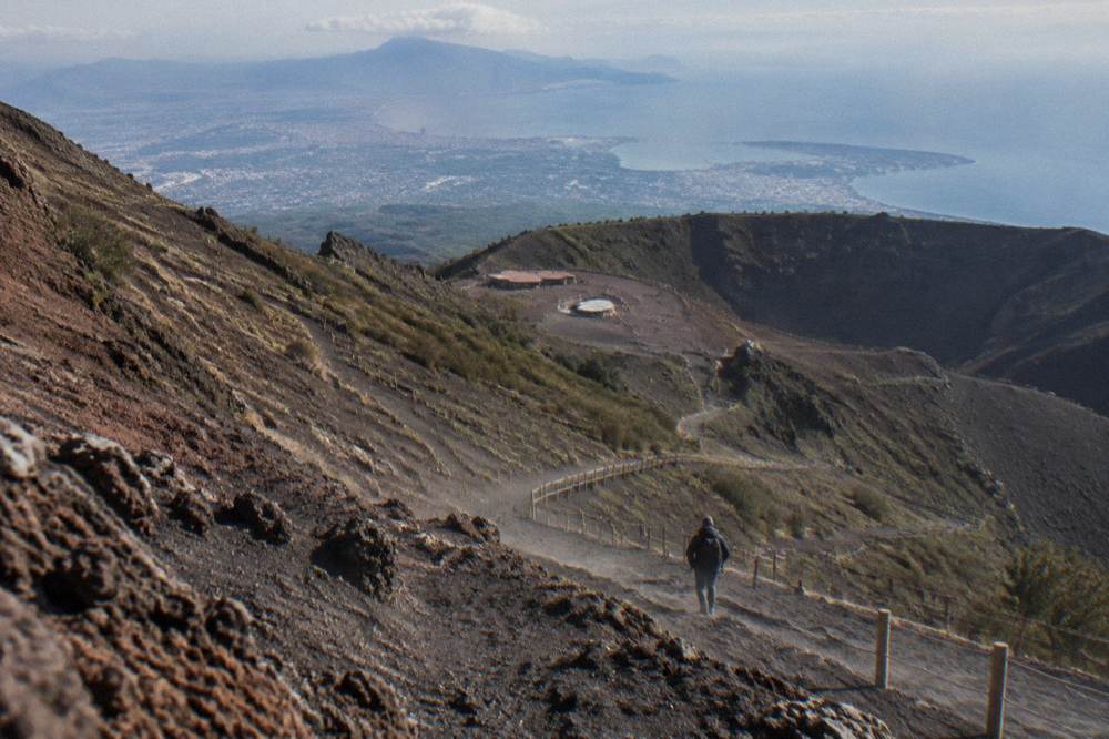 Trail winding up the volcanic slopes toward the Vesuvius crater
