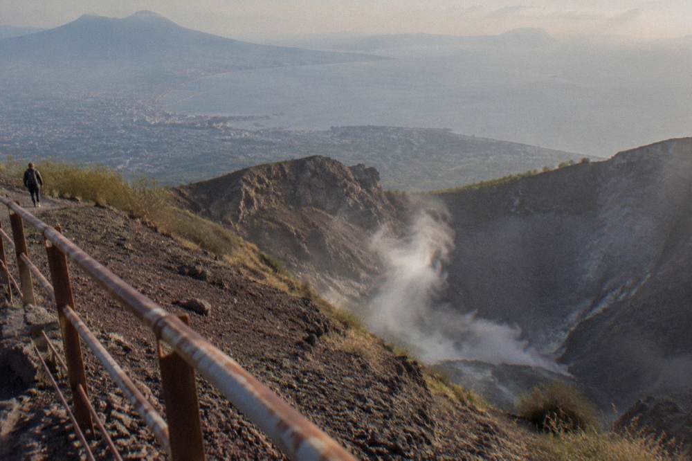 View across the Bay of Naples from the Vesuvius trail toward the coastline and city